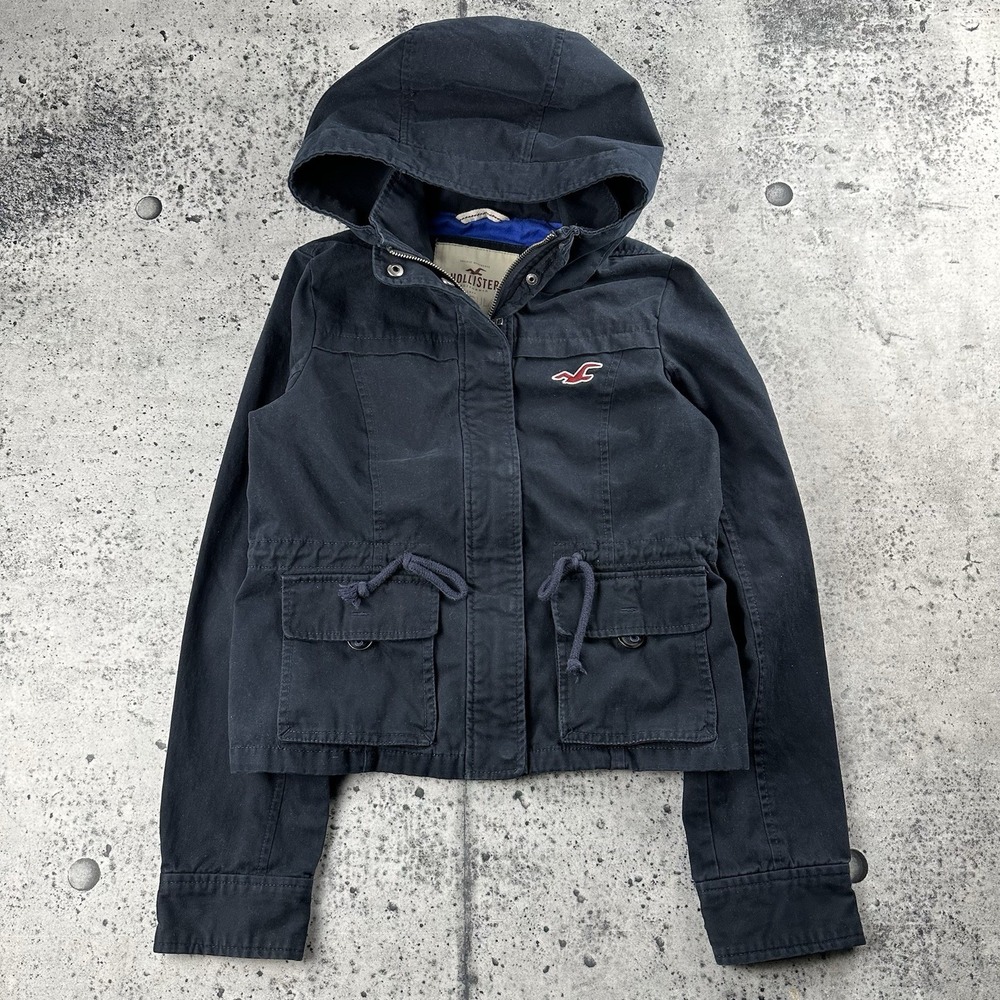 Y2K Hollister 2 Pocket Cropped Cinched‎ Jacket Navy Size Medium